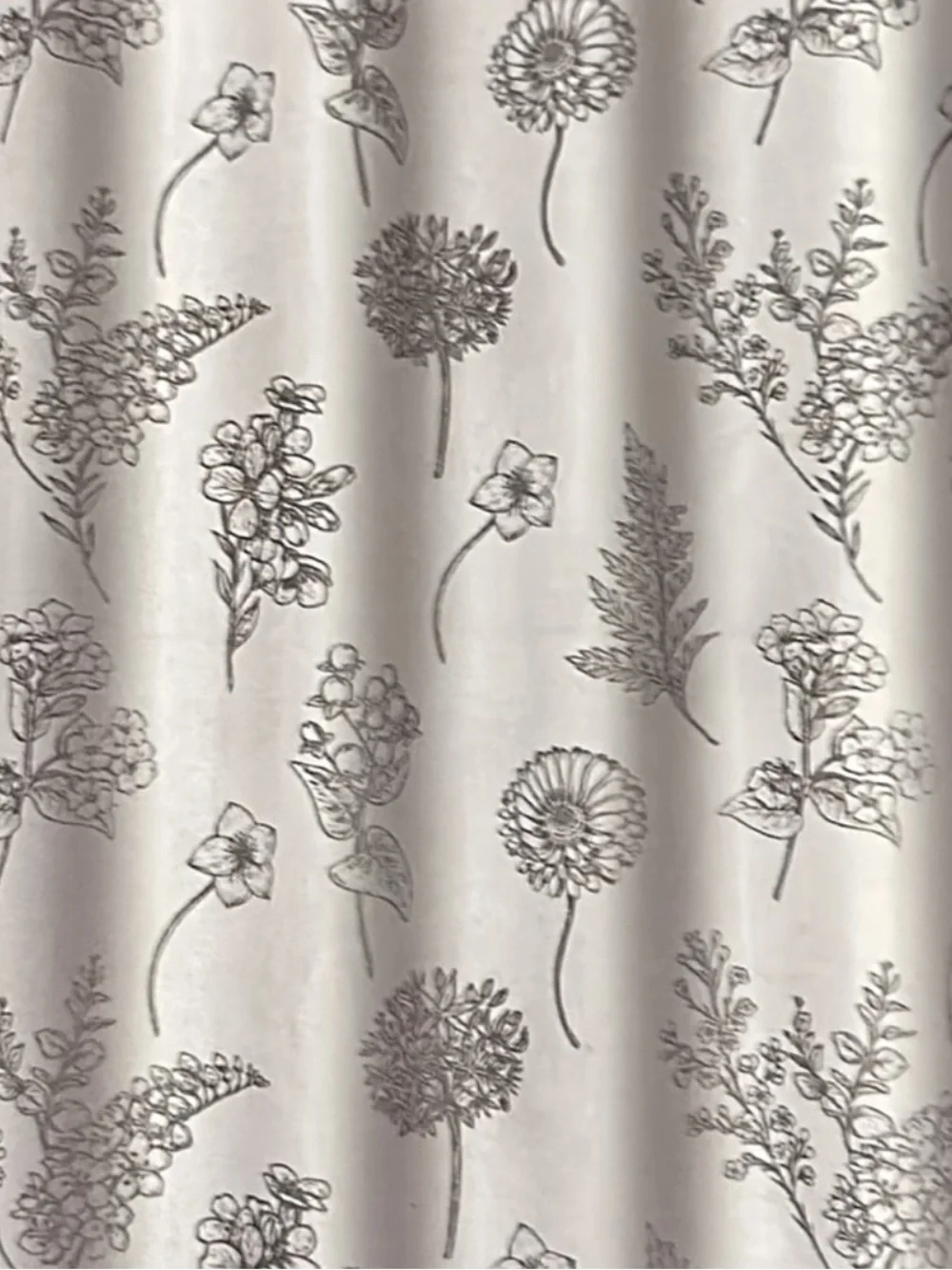 White/Gray Floral Fabric Shower  Curtain by Houseful~NEW!